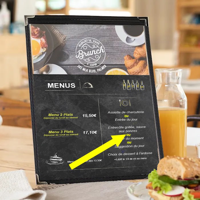 Menu de restaurant avec OU