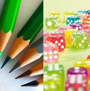 Crayons de couleurs qui servent de dés